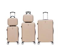 CELIMS - Hartschalen-Kofferset 5-teilig | Handgepäck + Mittlerer + Großer + 2X Kosmetiktasche | 55x40x20 + 65 cm + 75 cm | Set aus 3 Koffern + 2 Kosmetiktaschen | Champagne