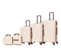 CELIMS - Hartschalen-Kofferset 5-teilig | Handgepäck + Mittlerer + Großer + 2X Kosmetiktasche | 55x40x20 + 65 cm + 75 cm | Set aus 3 Koffern + 2 Kosmetiktaschen | Creme