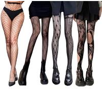 Celiodd Damen Netzstrumpfhose Fishnet Schwarz 4er Pack XS Strampler Fischnetz Tights
