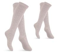Celodoro Damen und Herren Trachten Kniestrümpfe (2 Paar) Oktoberfest Strümpfe mit Umschlag - Beige 43-46