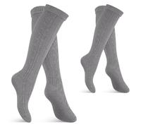 Celodoro Damen und Herren Trachten Kniestrümpfe (2 Paar) Oktoberfest Strümpfe mit Umschlag - Grau 43-46