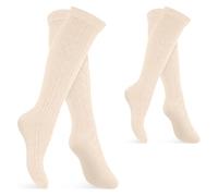 Celodoro Damen und Herren Trachten Kniestrümpfe (2 Paar) Oktoberfest Strümpfe mit Umschlag - Weiß 39-42