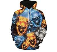 Celucke 3D Druck Hoodie Herren Kapuzenpullover Totenkopf Biker Kapuzenshirt mit Halloween-Totenkopfprint, Halloween Kostüme Langarm Winter Sweatshirt Top Pullover (Blau, XL)