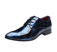 Celucke Anzugschuhe Herren Lederschuhe Lackleder Hochzeit Party Derby Schnürhalbschuhe Oxford Smoking Schuhe Männer Business-Halbschuh (Blau, 43 EU)