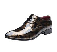 Celucke Anzugschuhe Herren Lederschuhe Lackleder Hochzeit Party Derby Schnürhalbschuhe Oxford Smoking Schuhe Männer Business-Halbschuh (Gold, 41 EU)