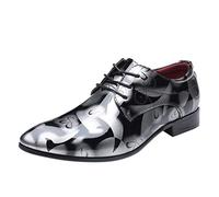 Celucke Anzugschuhe Herren Lederschuhe Lackleder Hochzeit Party Derby Schnürhalbschuhe Oxford Smoking Schuhe Männer Business-Halbschuh (Grau, 45 EU)