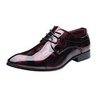 Celucke Anzugschuhe Herren Lederschuhe Lackleder Hochzeit Party Derby Schnürhalbschuhe Oxford Smoking Schuhe Männer Business-Halbschuh (Rot, 41 EU)