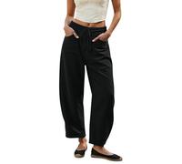 Celucke Barrel Jeans Damen Cropped Baggy Trendy Hohe Taille Distressed Loose Stretch Denim Hose Jeans mit Taschen Ballon Jeans Kurzgröße Bequeme Sommer Freizeithose