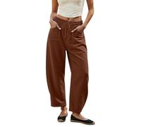 Celucke Barrel Jeans Damen Cropped Baggy Trendy Hohe Taille Distressed Loose Stretch Denim Hose Jeans mit Taschen Ballon Jeans Kurzgröße Bequeme Sommer Freizeithose