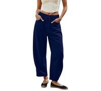Celucke Barrel Jeans Damen Cropped Baggy Trendy Hohe Taille Distressed Loose Stretch Denim Hose Jeans mit Taschen Ballon Jeans Kurzgröße Bequeme Sommer Freizeithose