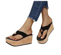 Celucke Damen Sandalen Sommer mit Absatz Frauen Keilabsatz Sandaletten Offene Schuhe Faux Leder Casual Plattform Römersandalen Flip Flops Freizeit Strandsandalen