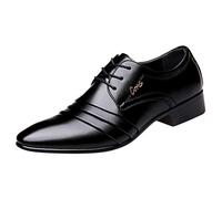 Celucke Derby-Schuhe Herren Spitz Derbys Schnürhalbschuhe Hochzeit Party Smoking Schuhe Männer Freizeitschuhe Anzugschuhe Oxford Casual Schnürschuhe (Schwarz, 44 EU)