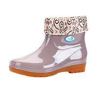 Celucke Gummistiefel Damen Kurzschaft mit Gefüttert Regenstiefel Wasserdicht Kurze Winterstiefel Warme Regenschuhe Schlupfstiefel Rain Boots