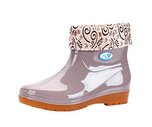 Celucke Gummistiefel Damen Kurzschaft mit Gefüttert Regenstiefel Wasserdicht Kurze Winterstiefel Warme Regenschuhe Schlupfstiefel Rain Boots