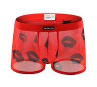 Celucke Herren Boxershorts EIS Seide Einfarbig Transparent Lippen Gedruckt, Männer Unterwäsche Slip Atmen Shorts Unterhose Bequem Briefs (Rot, M)