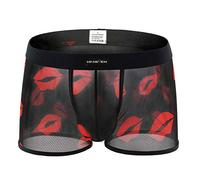 Celucke Herren Boxershorts EIS Seide Einfarbig Transparent Lippen Gedruckt, Männer Unterwäsche Slip Atmen Shorts Unterhose Bequem Briefs (Schwarz, L)