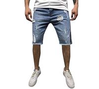 Celucke Herren Destroy Jeansshorts mit Zierstreifen Slim Fit, Männer Vintage Denim Kurze Hose Sweatpants Sommer Jeans Bermuda Clubwear Strand Bequeme Atmungsaktives (Blau, W36)