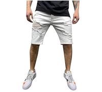 Celucke Herren Jeans Shorts Kurze Hose Sommer Bermuda Mit Destroyed-Optik, Männer Jeanshose Label Moderne Denim Slim Fit Mix (Weiß, W33)