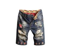 Celucke Herren Jeans Shorts Patches Kurze Hose Sommer Bermuda Denim im Used-Look, Männer Vintage Jeanshose Label Moderne Slim Fit Mix (Grau, W33)