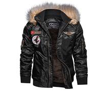 Celucke Herren Winterjacke Bomberjacke Cargojacke mit Reißverschluss, Logo, Kapuze und Kunstfell-Futter