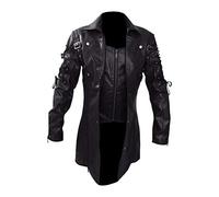 Celucke Lange Lederjacke Herren Mantel Kunstleder Gothic Parka Vintage Windbreaker Slim Fit, Männer Winterjacke Übergangsjacke Ledermantel
