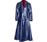 Celucke Lange Mantel Herren Ledermantel Kunstleder Lederjacke Gothic Mittelalter Halloween-Kostüm Vampirjäger Bikerjacke Winterjacke (Blau, XXL)