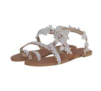 Celucke Sandalen Damen Sommer mit Perle,Brautschuhe Flach Zehenschlaufe Sandaletten,Böhmen Strandsandalen Elegante Freizeit Vintage Römische Zehentrenner Komfortable Schuhe