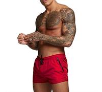 Celucke Sommer Badehose Herren Schwimmshorts mit Reißverschluss Taschen und Kordelzug, Männer Badeshorts Kurze Schwimmhose Bademode Schnelltrocknend (Rot, XXL)