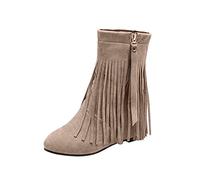 Celucke Stiefeletten mit Fransen Damen Flache Bequeme Schuhe Ankle Boots Wildleder Winterschuhe Winter Warme Damenschuhe Stiefel
