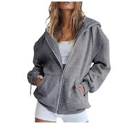 Celucke Sweatjacke Damen Oversize Winter Sweatshirt Jacke mit Kapuze Reissverschluss Hoodie Y2K Oversized Sweat Jacken Hoody Zipper Kapuzenjacke Lässige Bequeme Übergangsjacke