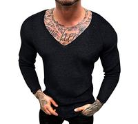 Celucke T-Shirt Herren Zerrissene Gestricktes Shirt Langarm Muscleshirt Pullover Fitness Oberteil Laufen Outdoor Sport Trainingsshirt(Schwarz,L)