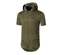 Celucke T-Shirt Herren Zerrissenem Hoodie Tshirt Sommer Sweatshirts Einfarbige Rundhals Shirt Regular Fit Freizeitshirt Bluse Sportshirt(Grün,S)