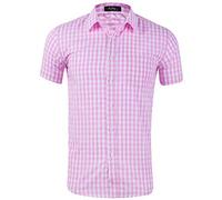 Celucke Trachtenhemd Herren Kurzarm-Hemden Oktoberfest Kariertes Flanellhemd holzfäller Hemd Freizeithemd Männer Checked Shirt Freizeit Business Party (Rosa, XXL)