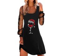 Celucke Weihnachtskleid Damen Mesh 2025 Sexy U-Ausschnitt Rotes Schwarze Elegante Party Club Minikleid Cocktailkleid Festlich Partykleid Abendkleid Glitzer Silvester Brautkleid Kleid Ballkleid