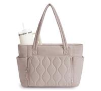 Ceneda Tote Bag Damen 20L, Leichte Puffy Shopper Tasche mit 15,6 Zoll Laptopfach, Handgepäck Tasche für Flugzeug mit Getränkehalter & Kofferaufsteckfunktion, Arbeitstasche für Büro & Uni, Beige
