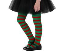 Century Star Gestreift Strumpfhose für Mädchen Baumwolle Strumpfhosen Halloween Weihnachten Kinderstrumpfhose Warme Strümpfe Rot und Grün XL