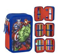 Cerda Avengers Schulmäppchen mit 1 HB-Bleistift, 2 Stifte, 1 Schere, 1 Radiergummi, 1 Spitzer, 1 Lineal, 18 Bleistiftfarben und 18 Giotto Filzstifte, Rot und Blau - Avengers, 8 Count (Pack of 1),