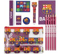 Schreibwaren-Set FC Barcelona für Jungen und Mädchen, 7-teiliges Set mit Bleistiften, Gummi, Anspitzer, Lineal, Notizbuch und mehrfarbiger Eva-Etui, offizielles Lizenzprodukt zum Schulbeginn