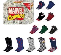 CERDÁ Geschenkbox mit 12 Paar Marvel-Socken - Größe 40/46 | 98 % Polyester, 2 % elastisch | exklusive Redstring-Edition | originelle Designs Ihrer Lieblingsfiguren, bunt, 40