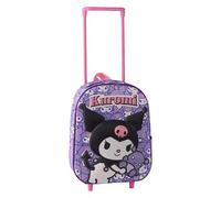 Kuromi Hello Kitty Kinderrucksack mit Rollen, 3D-Schultrolley aus Eva, Violett, mit rosafarbenem Teleskopgriff, Front- und Seitentasche, offizielles Lizenzprodukt, Schulbeginn