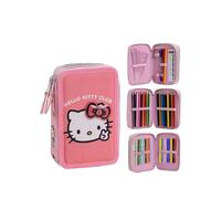 CERDÁ Dreifach-Federmäppchen Giotto Hello Kitty – mit Stiften, 12,5x6,5x19,5 cm