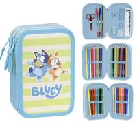 CERDÁ LIFE'S LITTLE MOMENTS Bluey Deluxe 3-Fach Federmäppchen für Kinder | Gefülltes Schulmäppchen mit Buntstiften & Schreibwaren | Organisiertes Federmäppchen für Schule, Malen & Zeichnen
