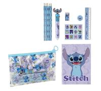 CERDÁ LIFE'S LITTLE MOMENTS Disney Stitch Kinder-Schreibset | Enthält 12 Teile mit transparentem Etui, Notizbuch, Bleistiften, Mehrfarbenstift, Lineal, Aufklebern