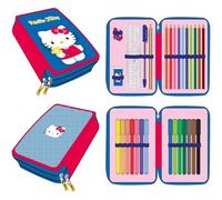 CERDÁ LIFE'S LITTLE MOMENTS Federmäppchen mit Hello Kitty Zubehör, mit Bleistiften, Filzstiften und Kugelschreibern, Dreifach-Schulmäppchen für Kinder, mit Sanri-Design