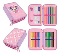 CERDÁ LIFE'S LITTLE MOMENTS Federmäppchen mit Minnie-Zubehör, mit Filzstiften, Kugelschreibern und Buntstiften | Dreifach-Schuletui mit Disney-Design, Minnie, 12.5x19.5x4.5 cm, Lizenzprodukt