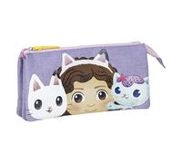 CERDÁ LIFE'S LITTLE MOMENTS Gabby’s Dollhouse Aufbewahrungsbox mit 3 Fächern - Flieder - 22,5 x 2 x 21,5 cm - Reißverschluss - Vielseitig und langlebig - Originalprodukt