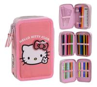 CERDÁ LIFE'S LITTLE MOMENTS Giotto Hello Kitty Federmäppchen mit Filzstiften, Bleistiften und Kugelschreibern | Dreifachmäppchen für Kinder mit Sanrio-Design, Hello Kitty, 12.5x6.5x19.5 cm