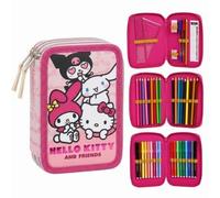 CERDÁ LIFE'S LITTLE MOMENTS Hello Kitty Deluxe 3-Fach Federmäppchen für Kinder | Gefülltes Schulmäppchen mit Buntstiften & Schreibwaren | Organisiertes Federmäppchen für Schule, Malen & Zeichnen