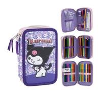 CERDÁ LIFE'S LITTLE MOMENTS Kuromi Deluxe 3-Fach Federmäppchen für Kinder | Gefülltes Schulmäppchen mit Buntstiften & Schreibwaren | Organisiertes Federmäppchen für Schule, Malen & Zeichnen