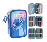 CERDÁ LIFE'S LITTLE MOMENTS Lilo & Stitch Federmäppchen mit 2 Reißverschlussfächern, gefüllt mit Schreibwaren für Schule, Kunst und Reisen